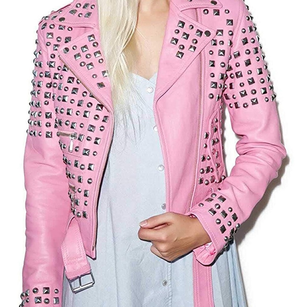 Killstar Studded Pink Lambskin Moto Jacket💖